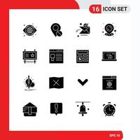 Universal Icon Symbols Group of 16 Modern Solid Glyphs of ad board pin medical map ok Editable Vector Design Elements