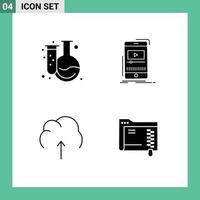 Group of 4 Modern Solid Glyphs Set for back to school cloud flask player multimedia Editable Vector Design Elements