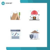 conjunto de 4 iconos planos vectoriales en cuadrícula para camping codificación globo paracaídas diseño web elementos de diseño vectorial editables vector