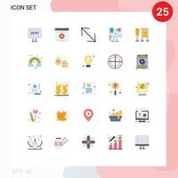 paquete de 25 signos y símbolos de colores planos modernos para medios de impresión web, como elementos de diseño de vectores editables de contenido digital de flecha de ley de autobús
