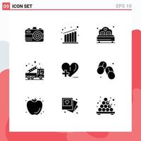 Set of 9 Modern UI Icons Symbols Signs for hospital love heart truck fire Editable Vector Design Elements