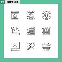 Mobile Interface Outline Set of 9 Pictograms of coins tomb summer grave science Editable Vector Design Elements