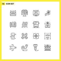 Set of 16 Vector Outlines on Grid for book hand computer grow online Editable Vector Design Elements