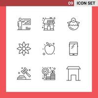 Universal Icon Symbols Group of 9 Modern Outlines of clematis amaryllis power happy easter Editable Vector Design Elements