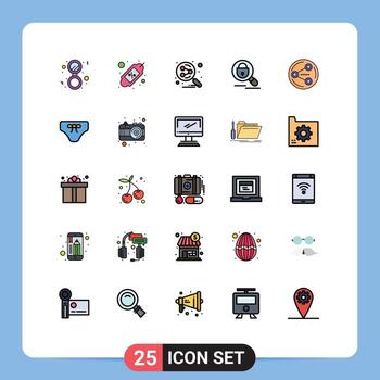 Mobile Interface Filled line Flat Color Set of 25 Pictograms of sharing internet network lock search Editable Vector Design Elements