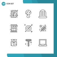 Pack of 9 Modern Outlines Signs and Symbols for Web Print Media such as arrow target sewing house frame Editable Vector Design Elements