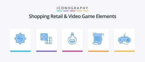 compras minoristas y elementos de videojuegos paquete de iconos azul 5 que incluye conexión inalámbrica. pautas. botella. papel. informe. diseño de iconos creativos vector