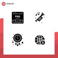 4 Thematic Vector Solid Glyphs and Editable Symbols of browser trumpet faq car midnight Editable Vector Design Elements