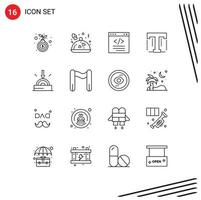 Group of 16 Outlines Signs and Symbols for business tool browser text interface Editable Vector Design Elements