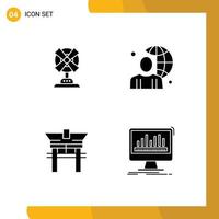 Pictogram Set of 4 Simple Solid Glyphs of electric gate machine globe china Editable Vector Design Elements