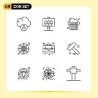 Outline Pack of 9 Universal Symbols of construction briefcase internet bag hierarchy Editable Vector Design Elements