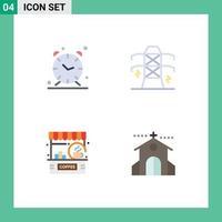 User Interface Pack of 4 Basic Flat Icons of alarm cafe alert power counter Editable Vector Design Elements