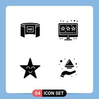 Pack of 4 creative Solid Glyphs of cinematography face screencinema online shop hand Editable Vector Design Elements