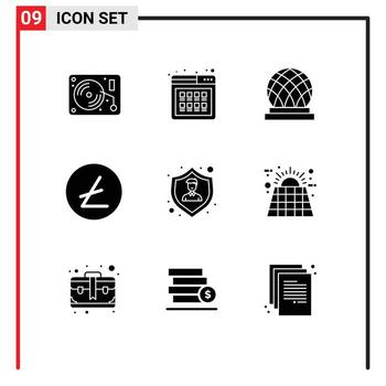 9 Universal Solid Glyphs Set for Web and Mobile Applications protection cryptocurrency product blockchain dome Editable Vector Design Elements
