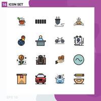 Universal Icon Symbols Group of 16 Modern Flat Color Filled Lines of world location energy global tent Editable Creative Vector Design Elements