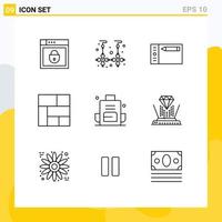 Modern Set of 9 Outlines and symbols such as bag backpack design section golden Editable Vector Design Elements