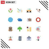 User Interface Pack of 16 Basic Flat Colors of hand fix design process repair vehicles Editable Pack of Creative Vector Design Elements