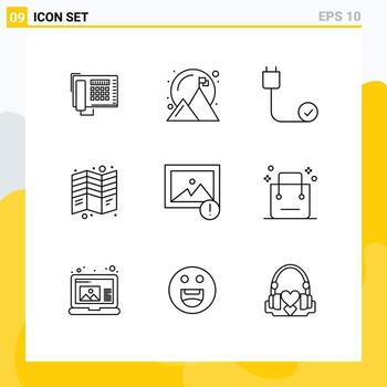 Editable Vector Line Pack of 9 Simple Outlines of tri fold computers flyer hardware Editable Vector Design Elements