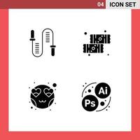 Pack of 4 creative Solid Glyphs of jumping emot skipping dessert love Editable Vector Design Elements