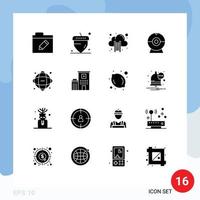 Modern Set of 16 Solid Glyphs Pictograph of science information data cloud database devices Editable Vector Design Elements