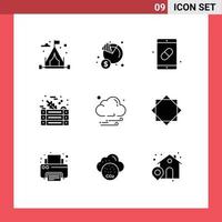 9 Creative Icons Modern Signs and Symbols of cloud vegetables mobile salad pills Editable Vector Design Elements