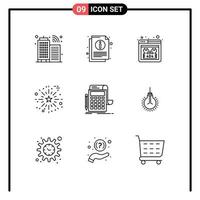 Stock Vector Icon Pack of 9 Line Signs and Symbols for banking accounting missing thanks day fireworks Editable Vector Design Elements