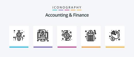 paquete de iconos de la línea 5 de contabilidad y finanzas que incluye lcd. monedas revisión de cuentas. ganancia. negocio. diseño de iconos creativos vector