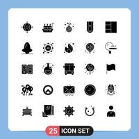 Set of 25 Vector Solid Glyphs on Grid for grid one bag military diamond Editable Vector Design Elements