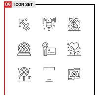 Editable Vector Line Pack of 9 Simple Outlines of camcorder city agriculture canada plant Editable Vector Design Elements