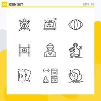 Set of 9 Vector Outlines on Grid for glasses money tax film budget Editable Vector Design Elements