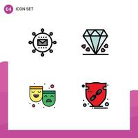 Modern Set of 4 Filledline Flat Colors and symbols such as engine masks optimization gift theater Editable Vector Design Elements