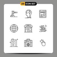 Group of 9 Modern Outlines Set for global discussion composer online sound Editable Vector Design Elements