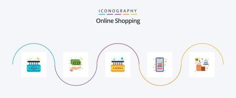 paquete de iconos de 5 planos de compras en línea que incluye alerta. compras. junta. móvil. carro vector