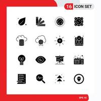 Group of 16 Solid Glyphs Signs and Symbols for cloud float diamond support protection Editable Vector Design Elements