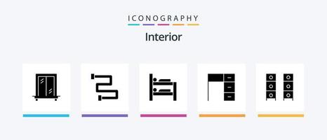 Interior Glyph 5 Icon Pack Including wardrobe. interior. desk. furniture. work. Creative Icons Design vector