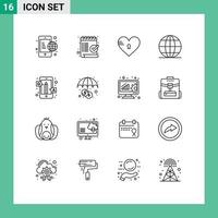 Set of 16 Commercial Outlines pack for school global ok education love Editable Vector Design Elements