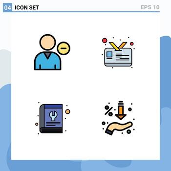 4 User Interface Filledline Flat Color Pack of modern Signs and Symbols of delete manual profile id service Editable Vector Design Elements