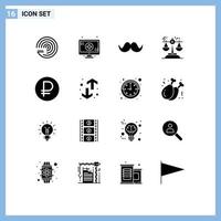 Modern Set of 16 Solid Glyphs and symbols such as ruble judgment hipster court choice Editable Vector Design Elements