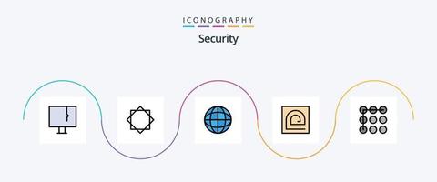 paquete de iconos de 5 planos llenos de línea de seguridad que incluye candado. contraseña. advertencia. huella dactilar. bloquear vector