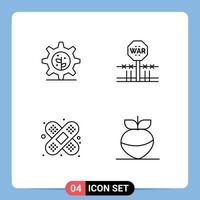 Mobile Interface Line Set of 4 Pictograms of earth bandage combat occupation food Editable Vector Design Elements