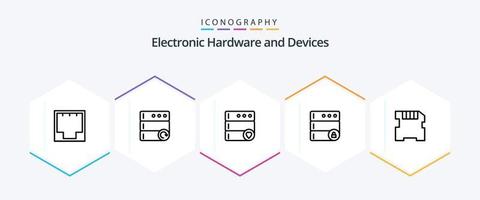 Devices 25 Line icon pack including . memory. database. card. lock vector