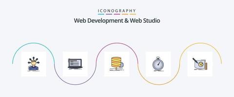 Web Development And Web Studio Line Filled Flat 5 Icon Pack Including optimization. done. monoblock. flow. data vector