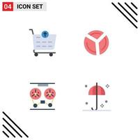 User Interface Pack of 4 Basic Flat Icons of checkout record chart analytics reel Editable Vector Design Elements