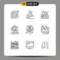 9 User Interface Outline Pack of modern Signs and Symbols of internet world agriculture space astronomy Editable Vector Design Elements