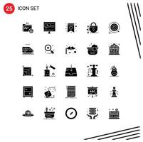 25 Thematic Vector Solid Glyphs and Editable Symbols of target darts video technology digital Editable Vector Design Elements