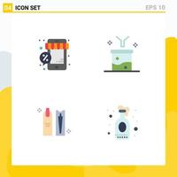 Mobile Interface Flat Icon Set of 4 Pictograms of discount raw information store data analytics cleaning Editable Vector Design Elements