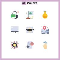 User Interface Pack of 9 Basic Flat Colors of bakery imac labe device computer Editable Vector Design Elements