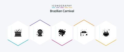 paquete de iconos de 25 glifos del carnaval brasileño que incluye coco. carnaval. Brasil. beber. traje vector