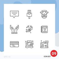 Set of 9 Modern UI Icons Symbols Signs for notebook noise protractor horn accessories Editable Vector Design Elements