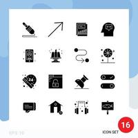 Group of 16 Solid Glyphs Signs and Symbols for phone business chart thought head Editable Vector Design Elements